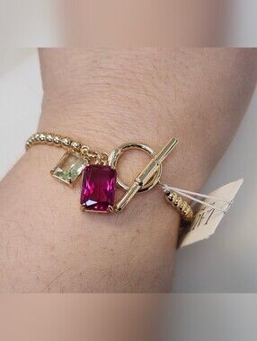 NWT Ralph Lauren Gold-Tone Fuchsia Stone Flex Bracelet